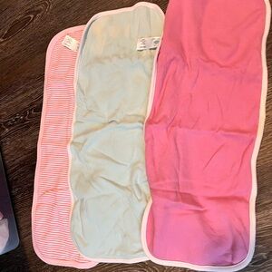 Set of Three Pink and White Baby Burp Cloths